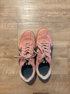 ShuShop Pink Suede Sneakers with navy Accent